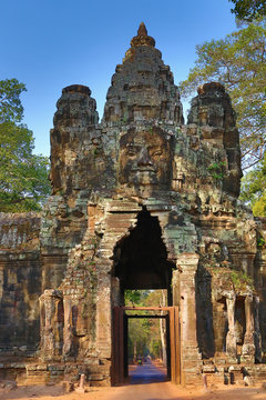 South gate to Angkor Thom in Cambodia