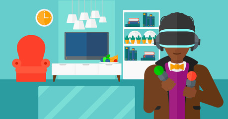 Man wearing virtual reality headset.