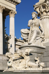 Pallas Athene Fountain in front of parliament (detail). Allegorical representation of most important river Danube of Austro-Hungarian Empire