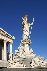 Fototapeta na wymiar Pallas Athene Fountain in front of parliament