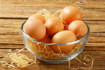 Brown eggs in a bowl