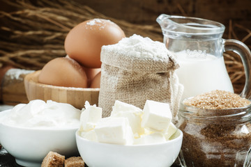 Ingredients for baking in a country style, selective focus