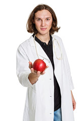 Young doctor with a fresh apple