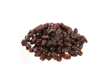 Dried raisins on a white background