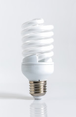 Energy saving fluorescent lightbulb on a white bakground