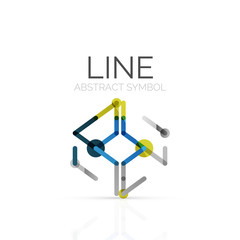 Linear abstract logo, connected multicolored segments of lines geometrical figure