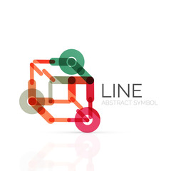 Linear abstract logo, connected multicolored segments of lines geometrical figure