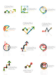 Linear graph and chart abstract logo set, connected multicolored line segments
