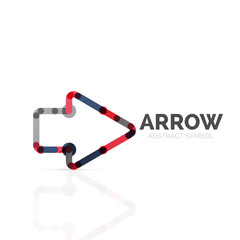 Linear arrow abstract logo, connected multicolored segments of lines in directional pointer figure