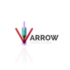 Linear arrow abstract logo, connected multicolored segments of lines in directional pointer figure