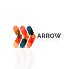 Linear arrow abstract logo, connected multicolored segments of lines in directional pointer figure