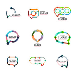 Set of flat linear design speech cloud logos. Talk bubbles, modern geometric industrial thin line icons