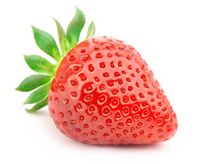 Perfectly cleaned strawberry with leaves isolated on the white background with clipping path