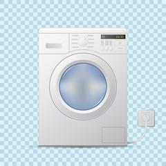 Washing machine on transparent background. Front view. Editable realistic vector.