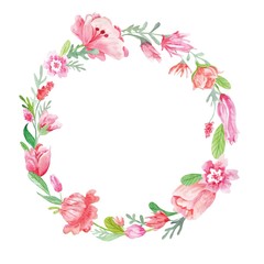 Fototapeta na wymiar Watercolor Floral Wreath