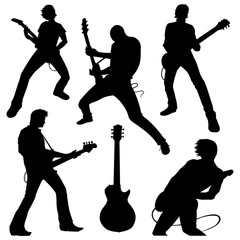 Various musicians in rock band silhouettes vector isolated on wh