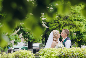 Happy bride and groom on their wedding