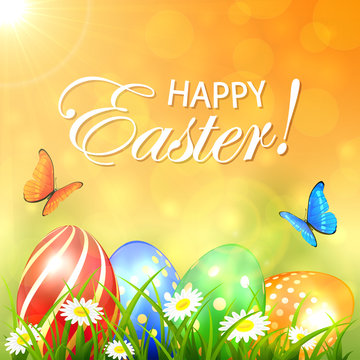 Abstract spring background with colored Easter eggs