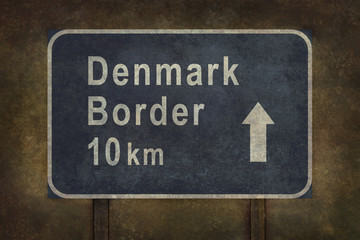 Denmark border 10 km roadside sign illustration