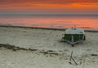 Coastal landscape with a lonely fishing boat, Baltic Sea