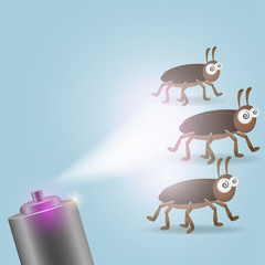Spraying insecticide on cockroach.