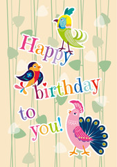 Postcard "happy birthday" with decorative birds