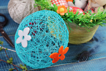 Easter decoration handmade, coloful Easter eggs. DIY Easter decorations background