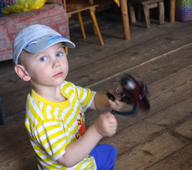 Boy playing with a spinning reel