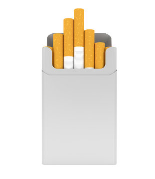 open pack of cigarettes with rounded corners on white background