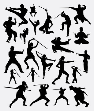 Martial art male and female bundle silhouette 3. Good use for symbol, logo, web icon, sticker, sign, mascot, or any design you want. Easy to use.
