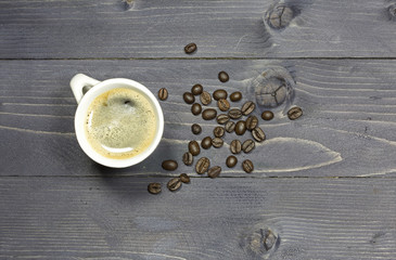 cup of coffee and coffee beans