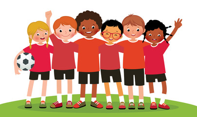 Fototapeta premium Stock vector illustration international group kids soccer team o