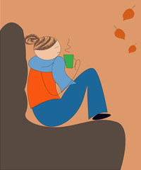 Woman drinking a hot drink