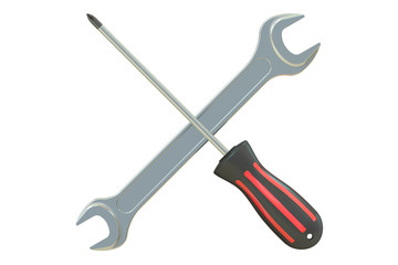 crossed screwdriver and wrench, repair and service concept