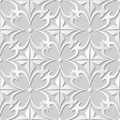 Vector damask seamless 3D paper art pattern background 360 Spiral Cross Flower
