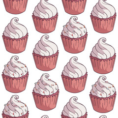 Seamless pattern with cupcakes.