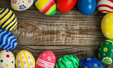 Easter eggs on wooden background