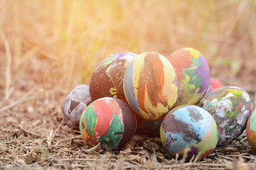 Easter eggs in grass