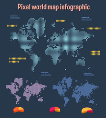 Vector Dotted World Map. Set the pixel maps of the Earth