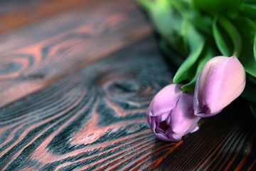 Bouquet of Tulips on a wooden table
