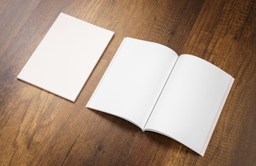 Blank catalog, magazines,book mock up on wood background