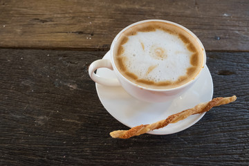 hot coffee / Hot coffee on wooden table 