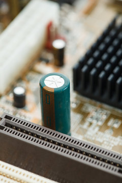 electronic circuit of motherboard, close-up