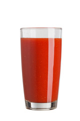Fresh red tomato juice in a glass isolated on white background