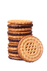 biscuits with chocolate filling on a white background