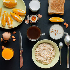 Coffee Toast Egg Almond Yogurt Milk Porridge Orange Juice