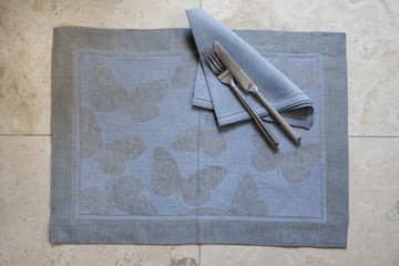 Blue Green Rectangular Placemat with Butterfly Design