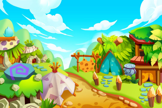 Creative Illustration and Innovative Art: Tribe Background. Realistic Fantastic Cartoon Style Artwork Scene, Wallpaper, Story Background, Card Design

