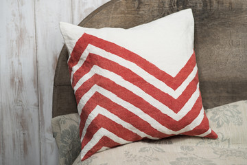 Square White Throw Pillow with Red Zigzags Design