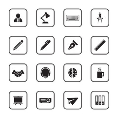 black flat business and office icon set with rounded rectangle frame for web design, user interface (UI), infographic and mobile application (apps)